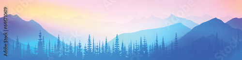 Fototapeta Naklejka Na Ścianę i Meble -  Sunrise in the mountains, seamless border, panoramic view, vector illustration