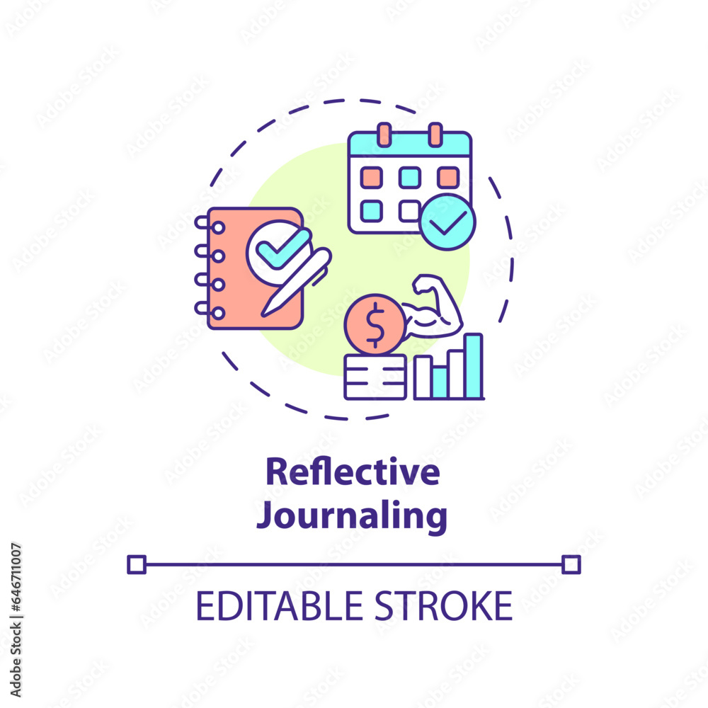 2D editable multicolor icon reflective journaling concept, isolated vector, mindful entrepreneurship thin line illustration.