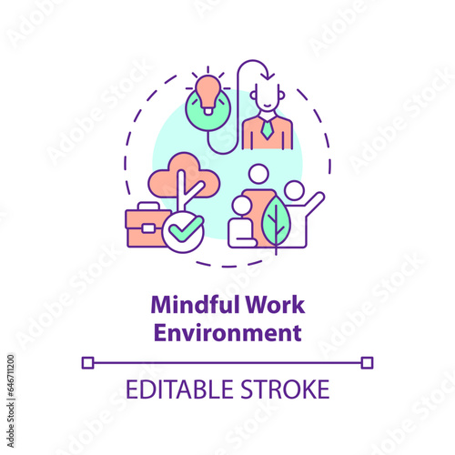 2D editable multicolor icon mindful work environment concept, isolated vector, mindful entrepreneurship thin line illustration.