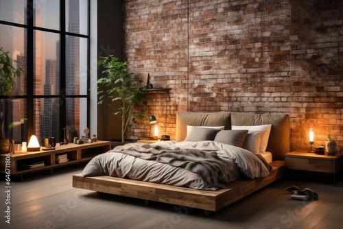 modern industrial bedroom with light natural materials