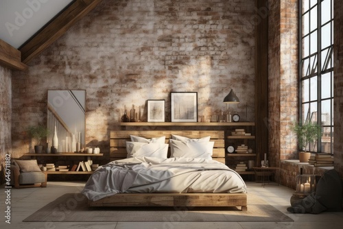 modern industrial bedroom with light natural materials