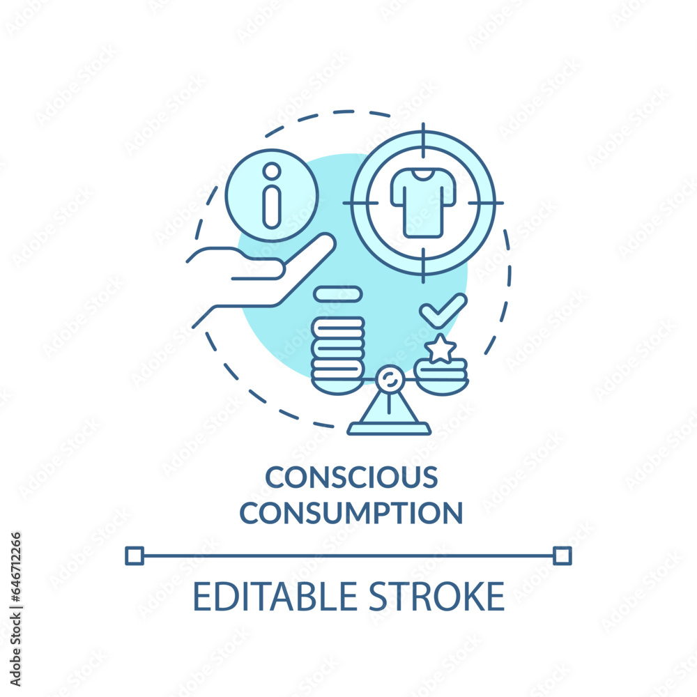 2D editable blue icon conscious consumption concept, monochromatic isolated vector, sustainable fashion thin line illustration. 2D editable blue icon conscious consumption concept, monochromatic isolated vector, sustainable fashion thin line illustration.
