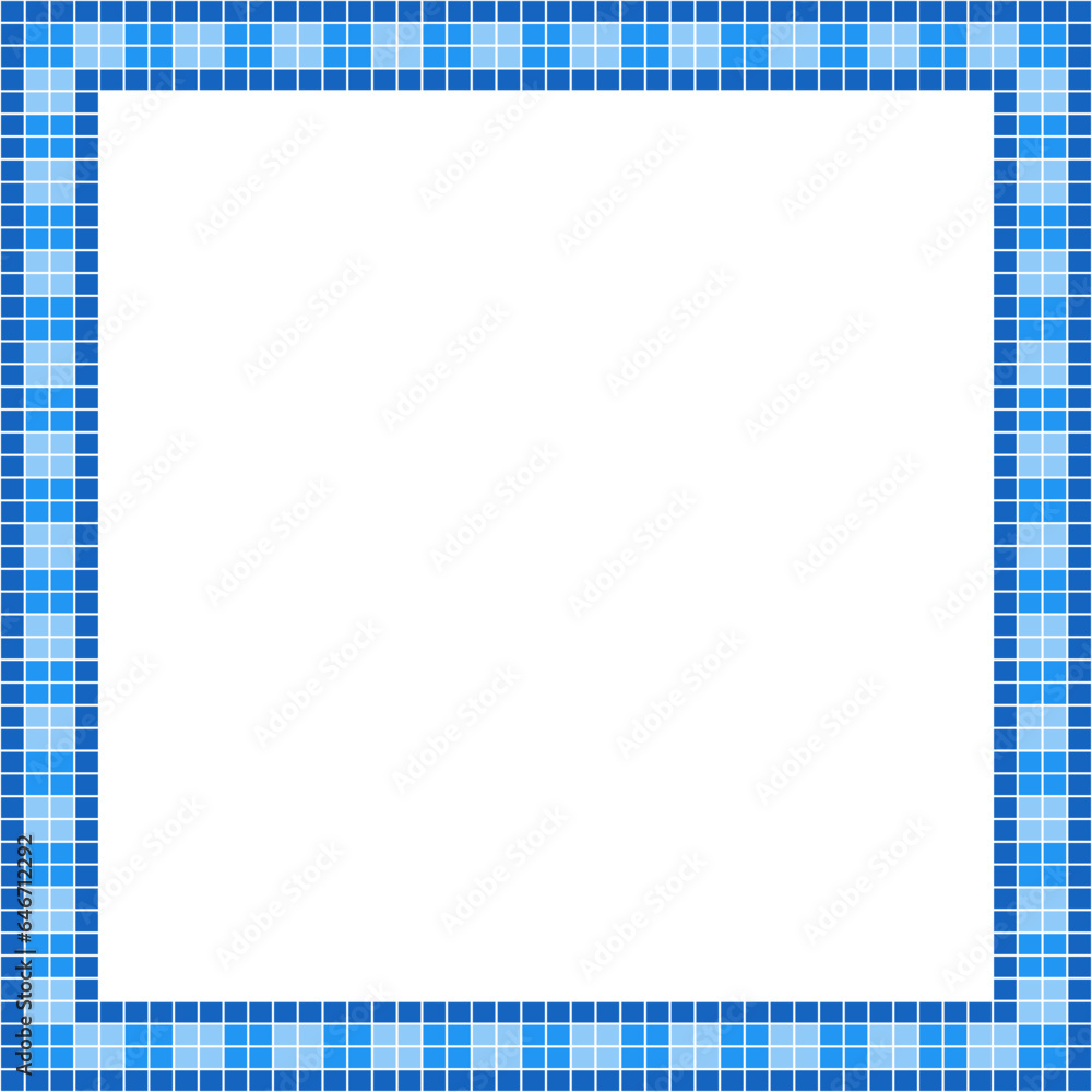 Blue tile frame, Mosaic tile frame or background, Tile background, Seamless pattern, Mosaic seamless pattern, Mosaic tiles texture or background. Bathroom wall tiles, swimming pool tiles.