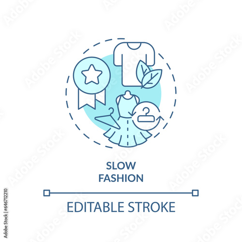 2D editable blue icon slow fashion concept, monochromatic isolated vector, sustainable fashion thin line illustration.