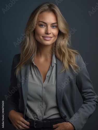 photo portrait of a realistic smiling business woman. generated AI 