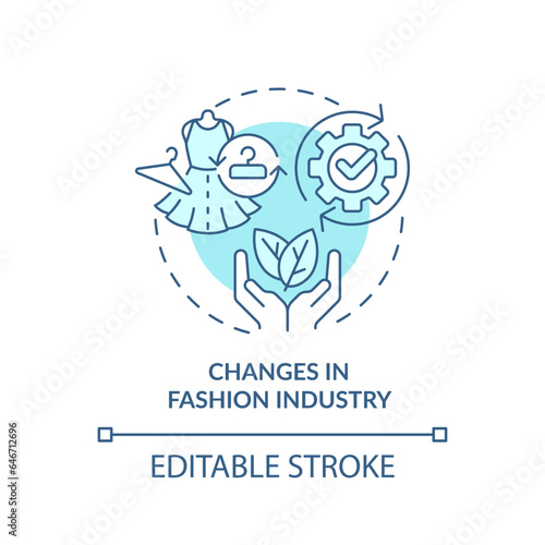 2D editable blue icon changes in fashion industry concept  monochromatic isolated vector  sustainable fashion thin line illustration.