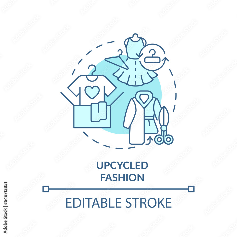 2D editable blue icon upcycled fashion concept, monochromatic isolated vector, sustainable fashion thin line illustration.