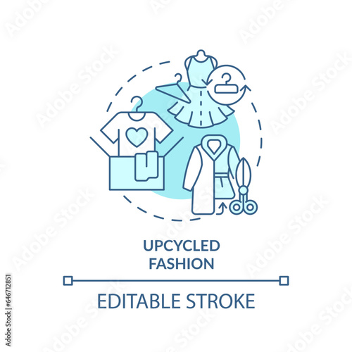 2D editable blue icon upcycled fashion concept, monochromatic isolated vector, sustainable fashion thin line illustration.