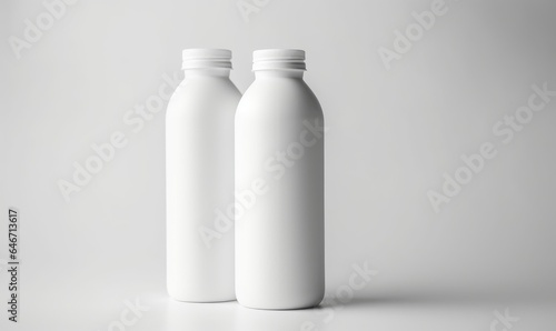Close up of a white plastic bottle on white background, Generative AI