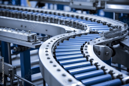 Crossing of the roller conveyor, Production line conveyor roller transportation objects, Generative AI