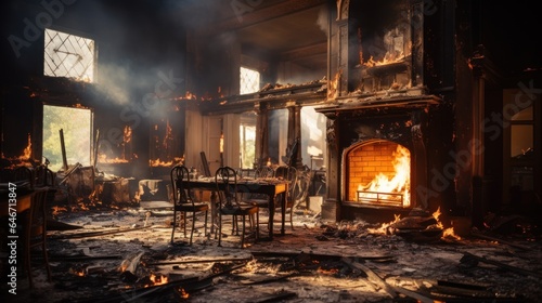 After the house fire, The inside of the house was destroyed in the building after the fire.