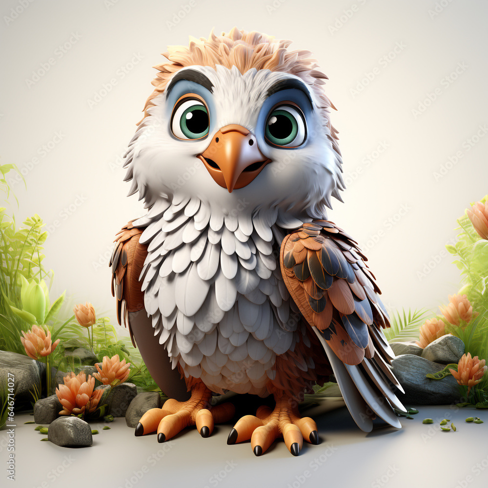 Fototapeta premium 3d cartoon cute falcon bird