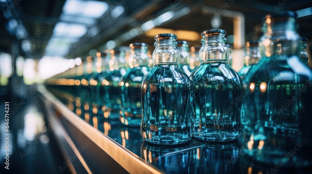 Drinks are bottled in plastic bottles in a clean factory. Drinks are bottled in plastic bottles in a clean factory.