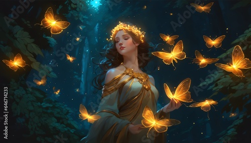Girl with golden butterflies