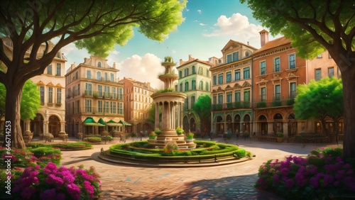 Wallpaper Mural Tall fountain in town square Torontodigital.ca