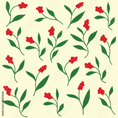 red fruit and green leaves pattern vector illustration