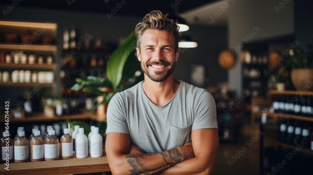 The owner is a young man who runs the grocery store.