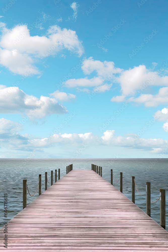 Vertical panorama, vertorama of the pier stretching into the distance of the sea. With Generative AI technology