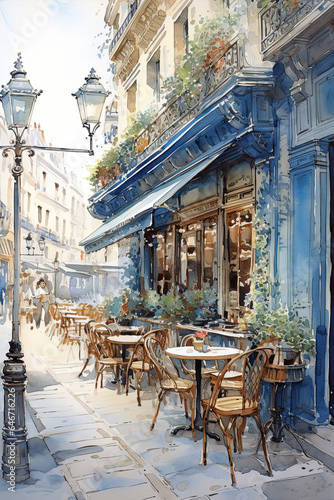 Paris cafe in  watercolour sketch drawing © ZoomTeam
