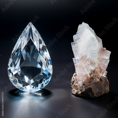A petalite gemstone is a translucent, soft white crystal, akin to a delicate flower petal. It exudes a pure and serene beauty, reminiscent of pristine snow or moonlight. photo