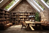 modern industrial library with light natural materials