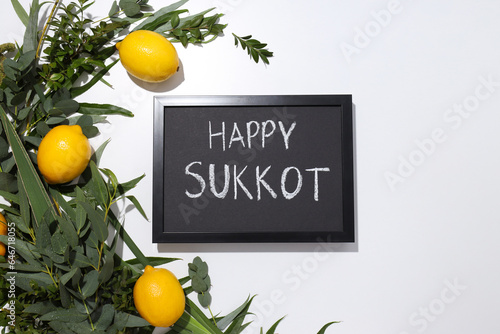 The Jewish holiday of Sukkot. Traditional symbols of the day.