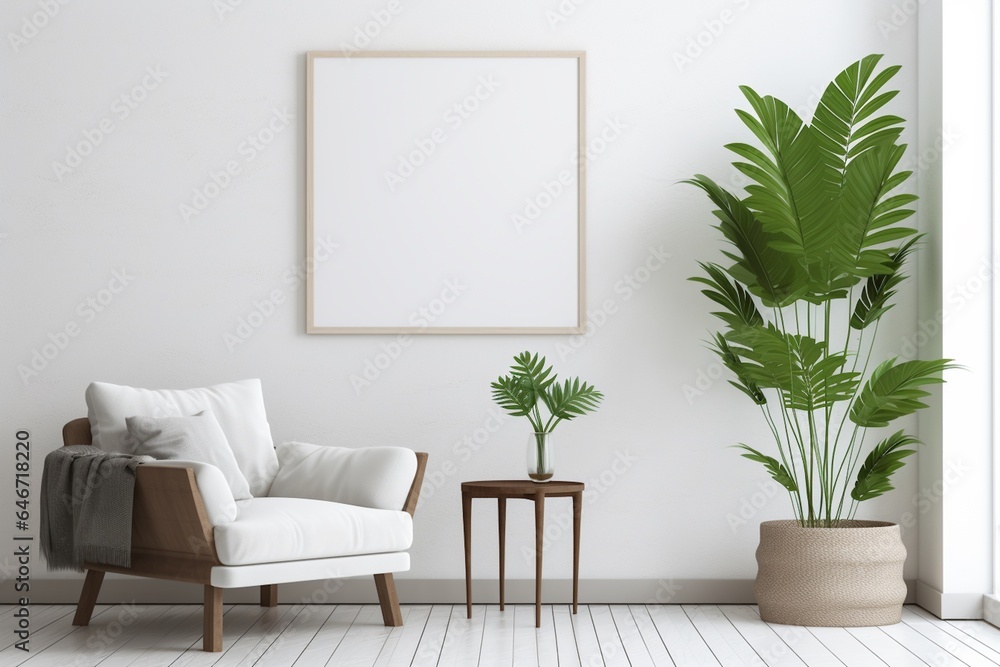 Modern Aesthetic Interior Design with Small Blank Poster Created with Generative AI Modern Aesthetic Interior Design with Small Blank Poster Created with Generative AI