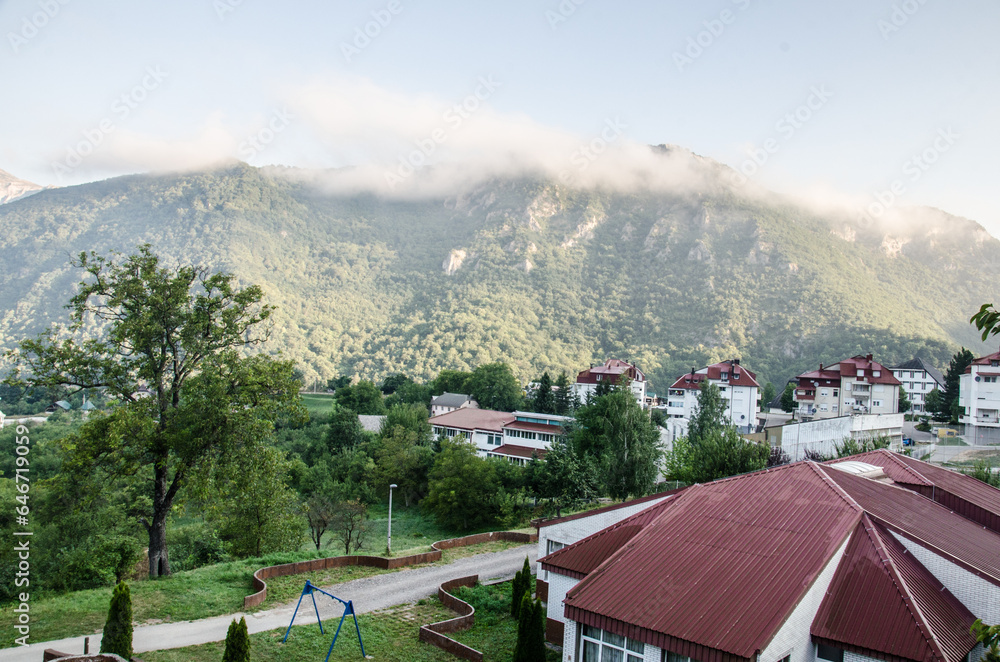 Panorama of Pluzine village in mountains, Montenegro