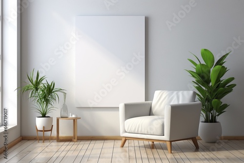 Modern Aesthetic Interior Design with Small Blank Poster Created with Generative AI