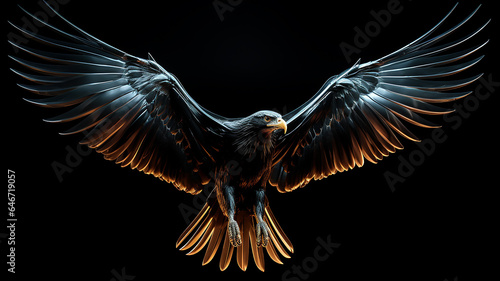 Foto eagle, large bird of prey on a black background, art, fantasy, unusual bright pr