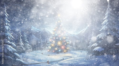snowfall winter christmas decoration tree greeting card snow, white festive abstract background, greeting blank © kichigin19