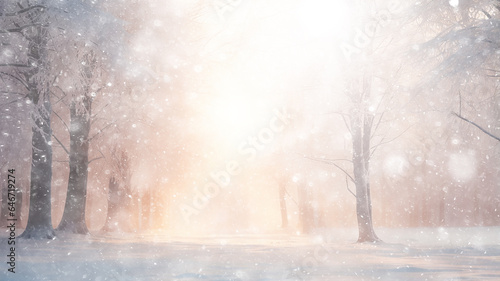 winter background  landscape in snowfall  trees in the forest nature view in cold weather  white abstract seasonal nature background january calendar