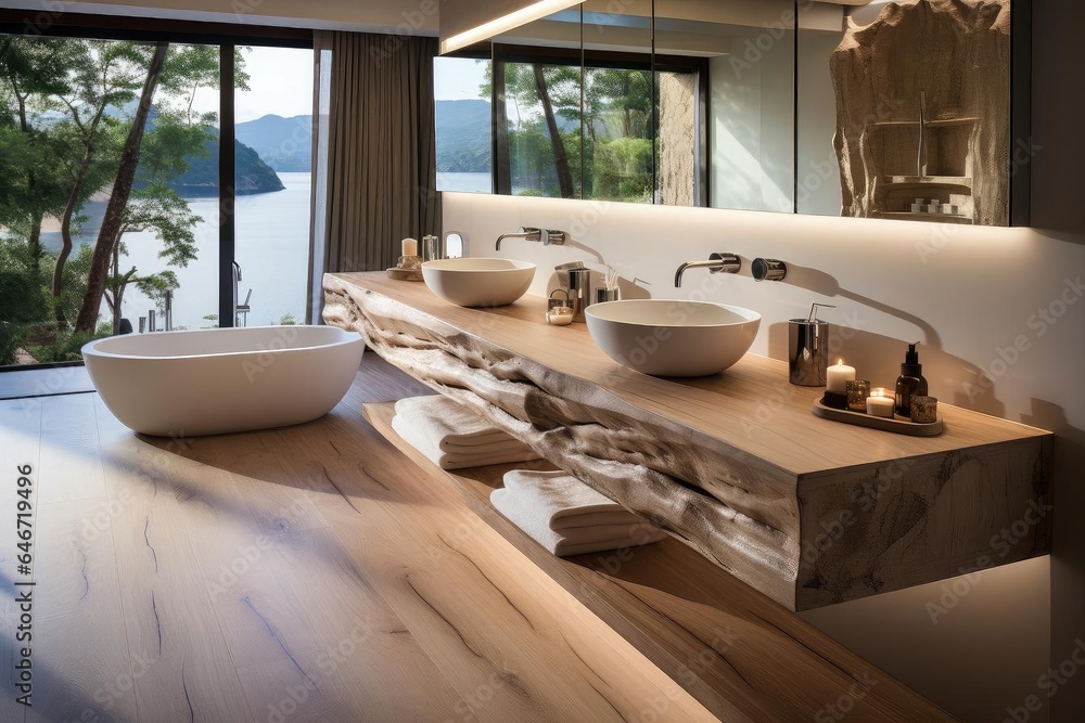 modern luxury bathroom with light natural materials