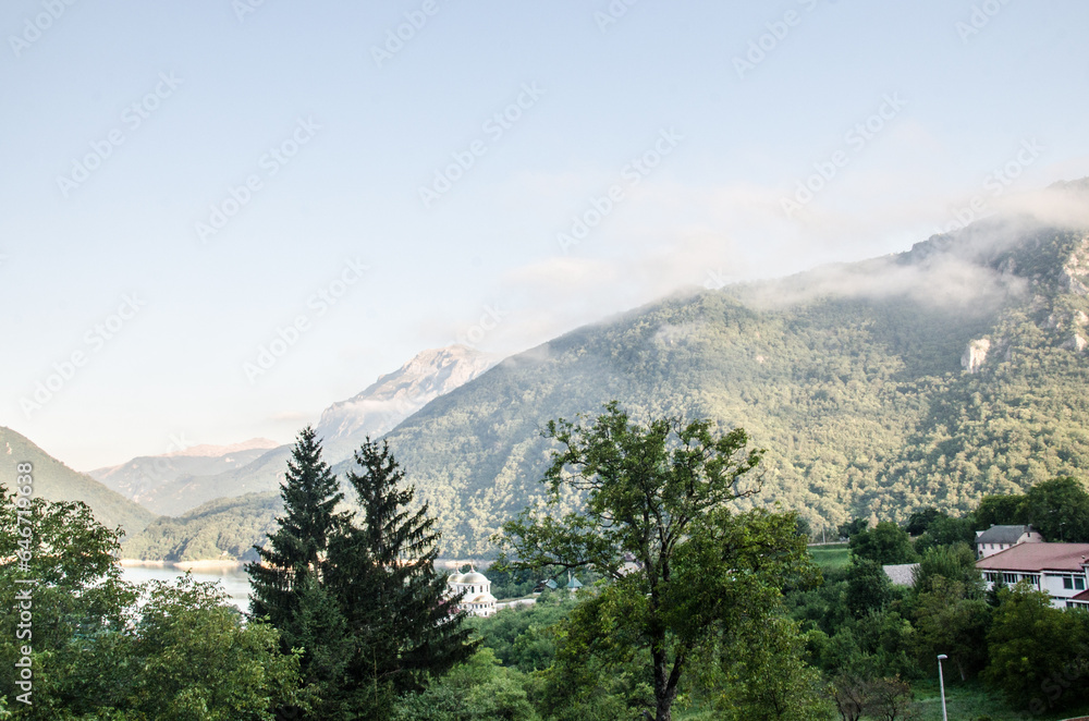 Beautiful peisaje with mountains in the morning in Pluzine, Montenegro