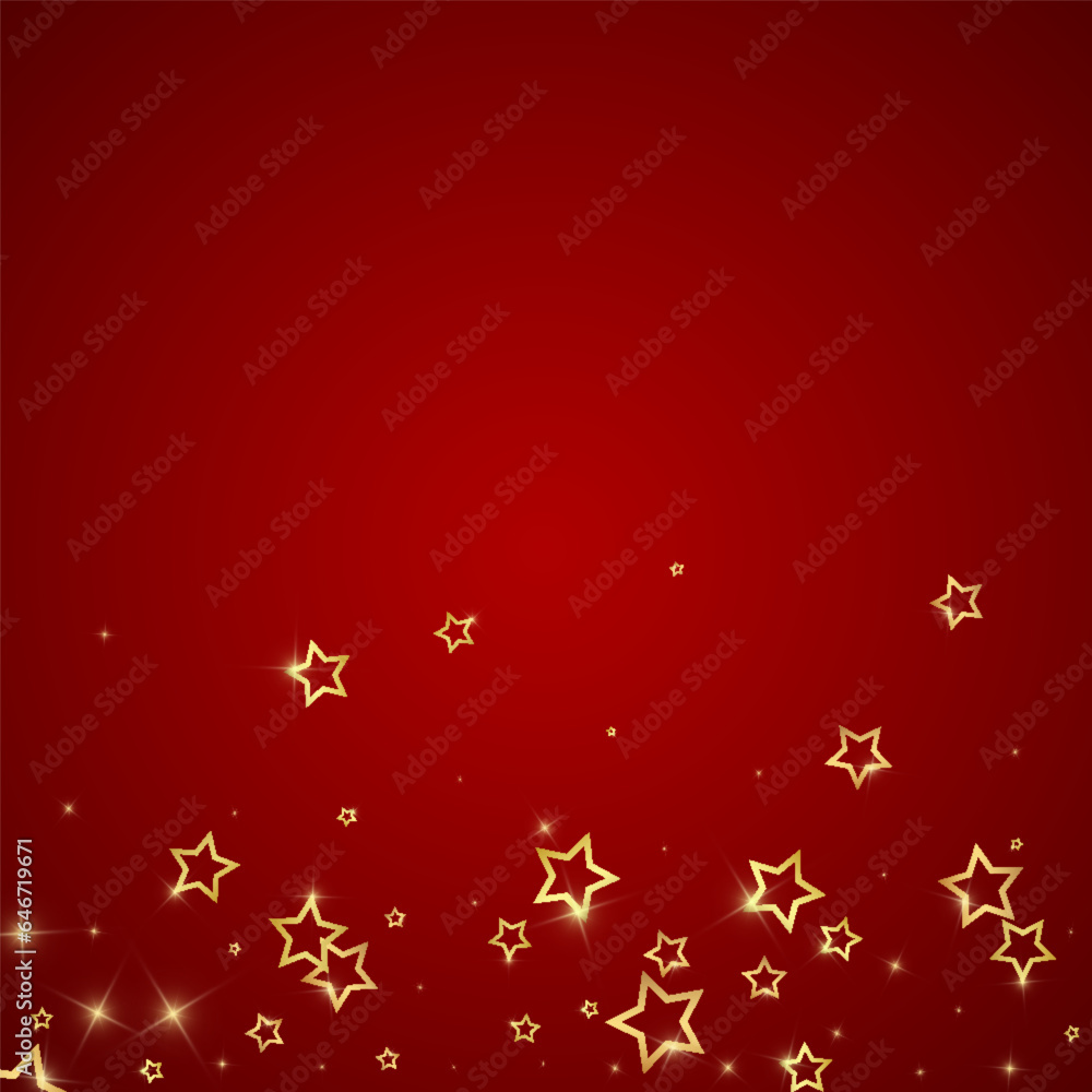 Twinkle stars scattered around randomly, flying, falling down, floating. Christmas celebration concept. Festive stars vector illustration on red background. Twinkle stars scattered around randomly, flying, falling down, floating. Christmas celebration concept. Festive stars vector illustration on red background.