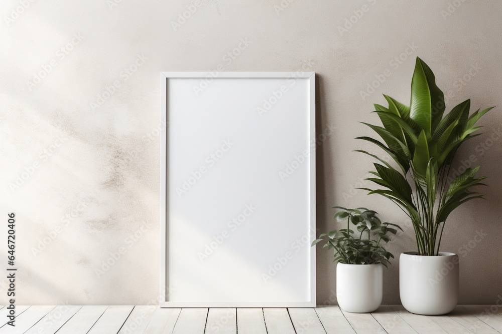 Modern Aesthetic Interior Design with Small Blank Poster Created with Generative AI Modern Aesthetic Interior Design with Small Blank Poster Created with Generative AI