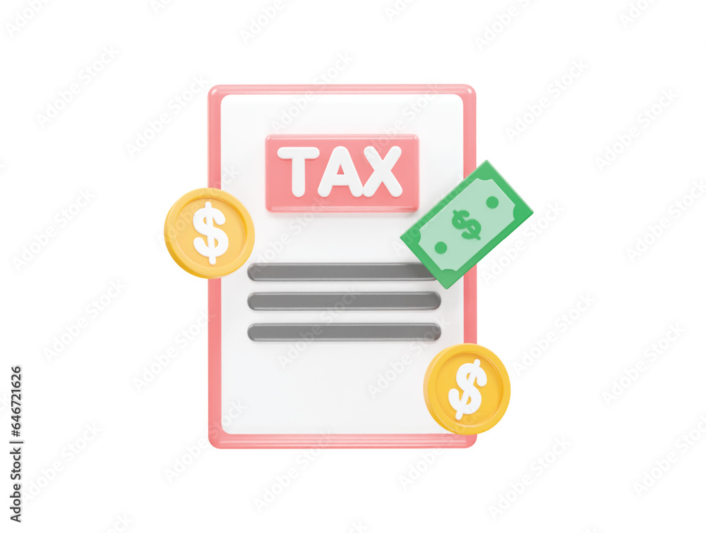 Tax icon 3d render element transparent