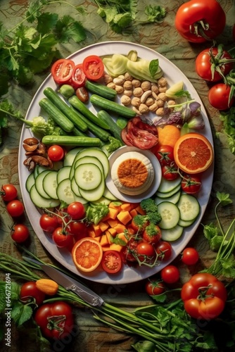 a vegetable platter with slices of juicy tomatoes and cucumber