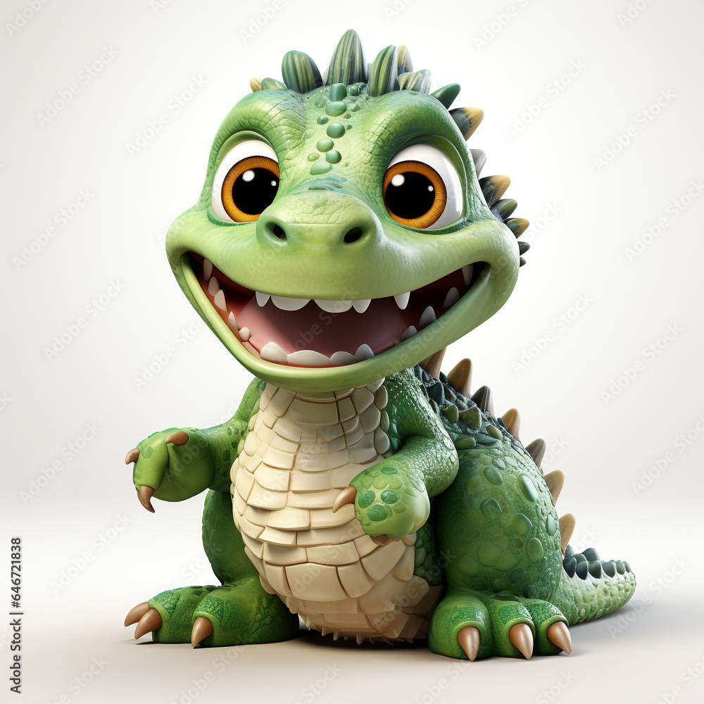 Fototapeta premium 3d cartoon Crocodile green color cute