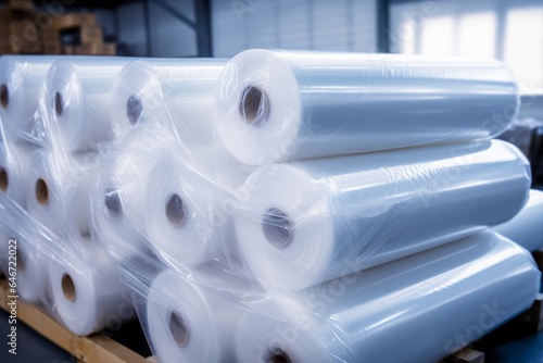 Rolls of polyethylene film for industrial packaging, Generative AI photo