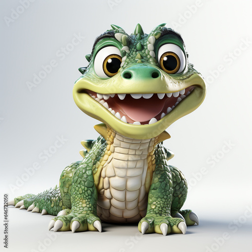 3d cartoon Crocodile green color cute