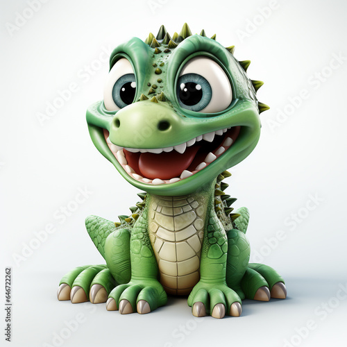 3d cartoon Crocodile green color cute