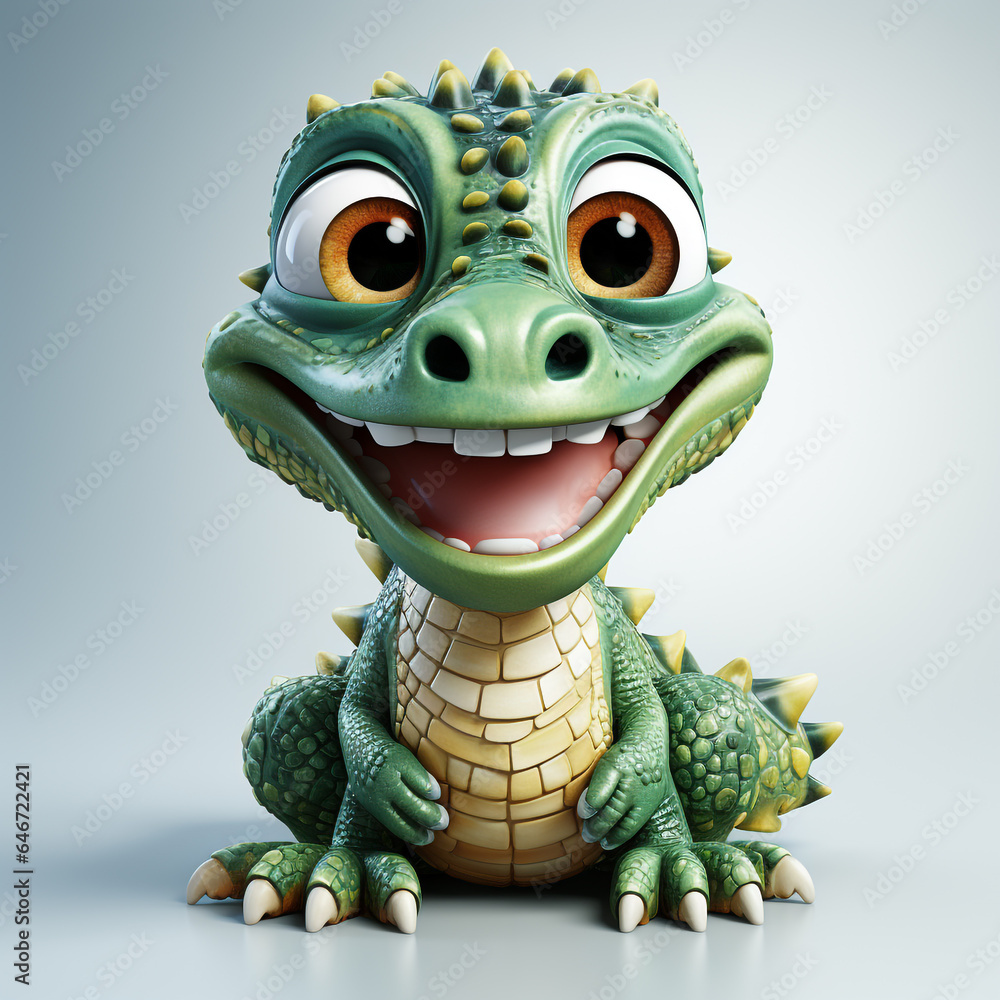 3d cartoon Crocodile green color cute 3d cartoon Crocodile green color cute