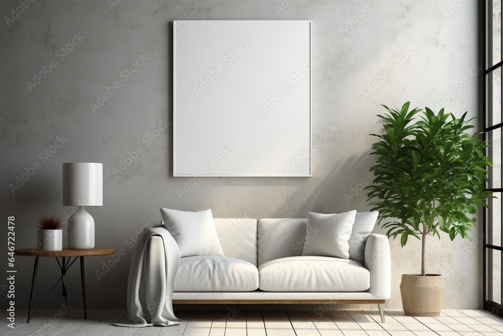 Modern Aesthetic Interior Design with Small Blank Poster Created with Generative AI Modern Aesthetic Interior Design with Small Blank Poster Created with Generative AI