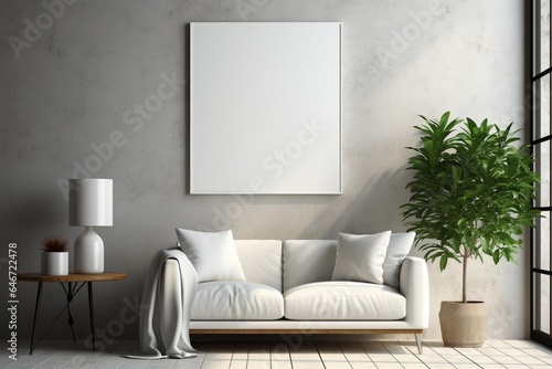 Modern Aesthetic Interior Design with Small Blank Poster Created with Generative AI