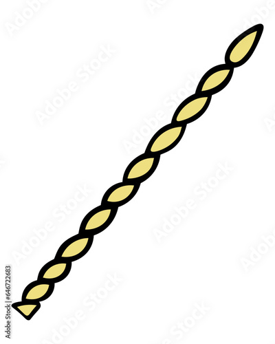 Magic wand. The golden twisted wand is twisted in a spiral. Miracle tool. Color vector illustration. Cartoon style. Isolated background. Idea for web design.
