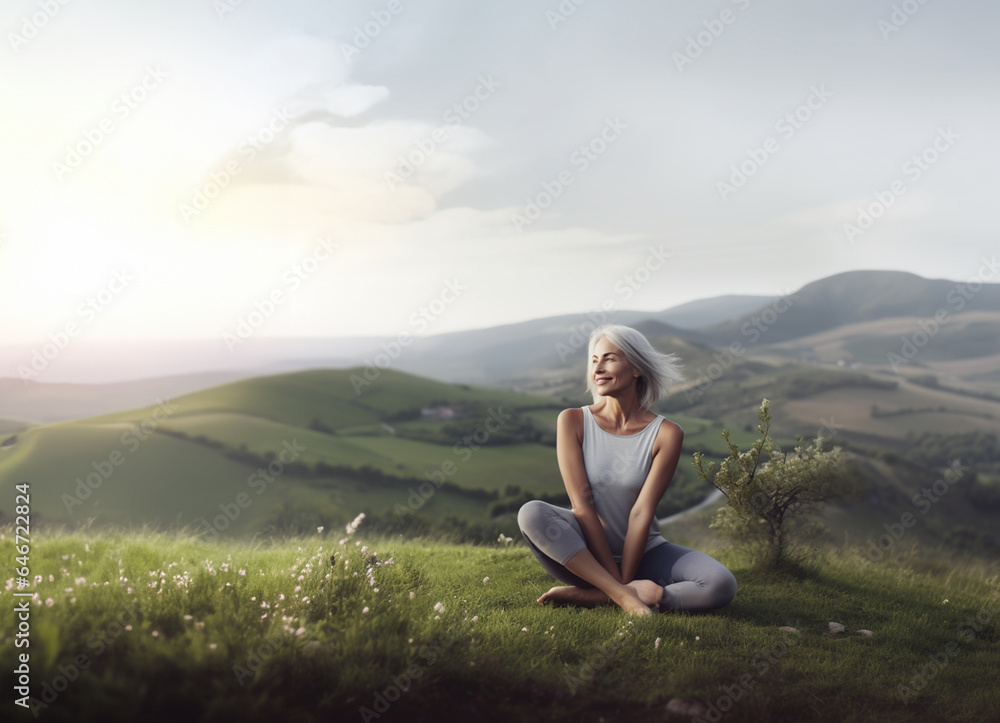 Beutiful mid age model, practicing yoga in a relaxing eviroment outdoor Beutiful mid age model, practicing yoga in a relaxing eviroment outdoor