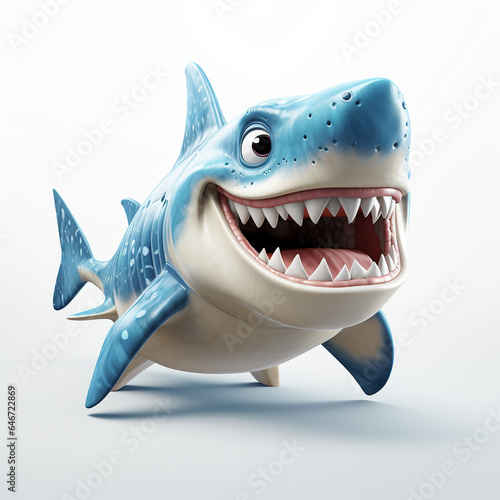 3d cartoon cute blue shark