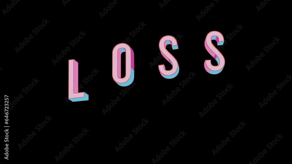 Bright letters jump merrily in the inscription LOSS text. Retro. Alpha channel black. In-Out looped. Alpha BW at the end. Looped from frame 120 to 240, Alpha BW at the end Bright letters jump merrily in the inscription LOSS text. Retro. Alpha channel black. In-Out looped. Alpha BW at the end. Looped from frame 120 to 240, Alpha BW at the end