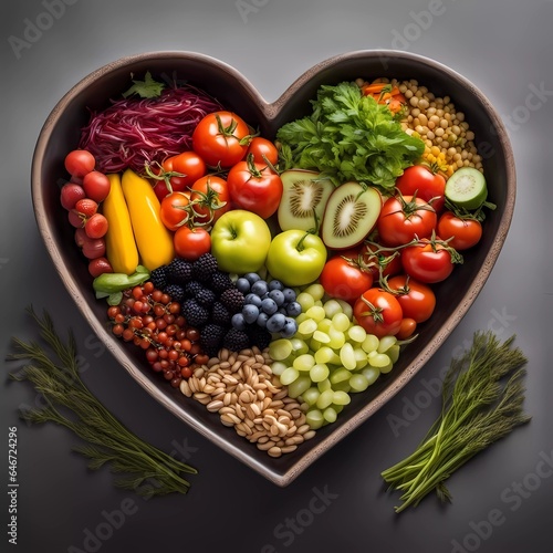 Healthy food in a heart bowl